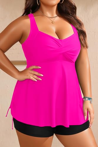 Image of Aqua Eve Women Plus Size Tankini Swimsuit Two Piece Flowy Swimdress Bathing Suits with Shorts