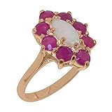 LBG 9ct Rose Gold Natural Opal & Ruby Womens Statement Ring - Size L