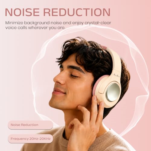 Image of PunnkFunnk BeatXtra Pro Wireless Bluetooth Headphones V5.3, Over-Ear Stereo Headset with 40mm Drivers, Noise Cancelling, Soft Cushioned Ear Cups, 10m Wireless Range, Teen & Adults (Pink)