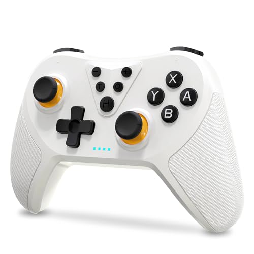 Jeux Manette Switch, Télécommande Rechargeable Switch Lite Wireless Controller Gamepad Joypad avec axe Gyroscopique Réglable Turbo Dual Shock, Compatible avec Nintendo Switch/Switch Pro - Blanc