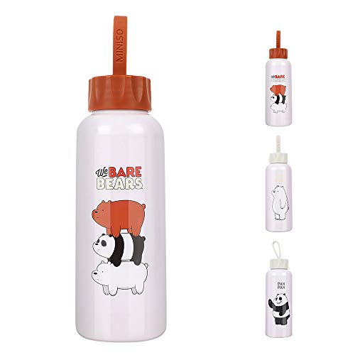 Image of MINISO We Bare Bears Glass Water Bottle Lovely Ideal for School Home Office Travel Sport Yoga Gym, 300ml (Brown)