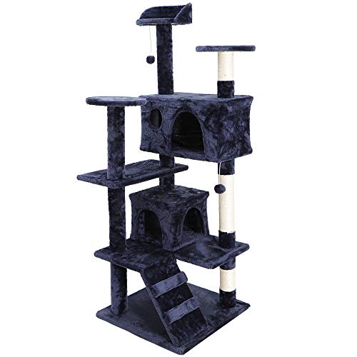 Nova Microdermabrasion 53 Inches Multi-Level Cat Tree Stand House Furniture Kittens Activity Tower with Scratching Posts Kitty Pet Play House (Blue)