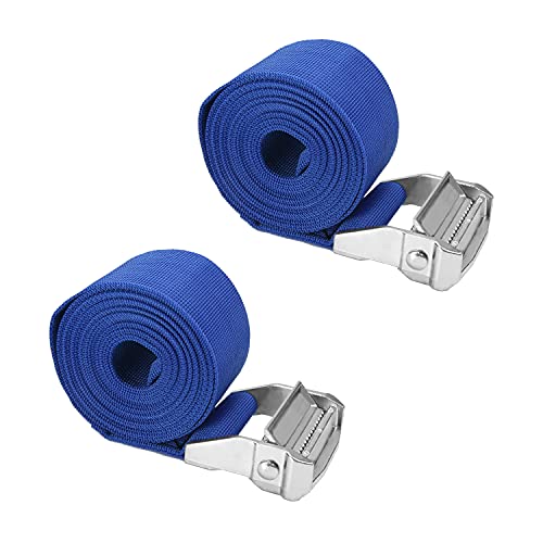 MroMax Lot de 2 sangles d'arrimage avec boucle de verrouillage à came Bleu 4 m x 5 cm Charge de travail 51 kg