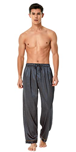 Men's Satin Silk Pajama Pants Long PJ Bottoms, Lounge Sleep Pants with Pockets Pack2