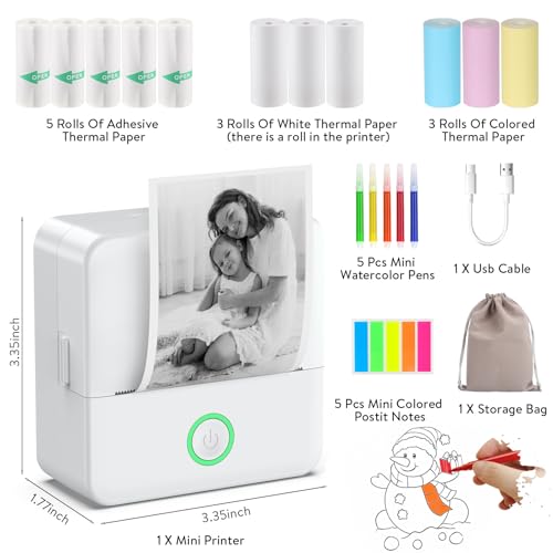 HUIJUTCHEN Mini Drucker, Wireless Bluetooth Fotodrucker Tragbarer Thermodrucker Smartphone Taschendrucker Kompatibel mit Android & iOS mit 10 Rollen Papier für Studium Notizen Fotos (White)