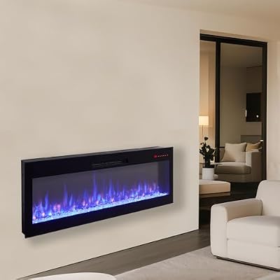 KEIKI Smart 60" WiFi-Enabled Electric Fireplace Heater, Antique Black