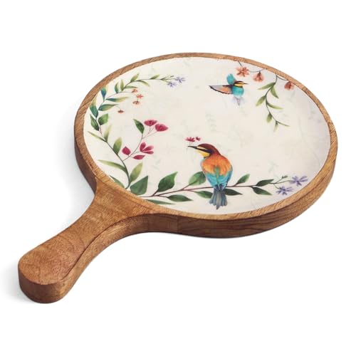 Image of SAAGA Nerium Mango Wood Pizza Serving Platter - 15 x 10 Inch Round Wooden Snack & Pizza Tray | Stylish Tray for Kitchen, Home, Cafes & Restaurants