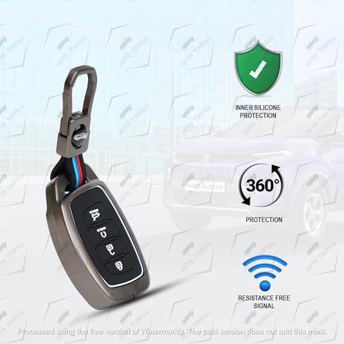 Image of Auto thrill Premium Metal Key Cover Compatible with Hyundai Alcazar and Creta Car 4 Button Smart Key