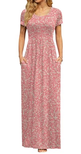Image of DB MOON Womens 2026 Summer Maxi Dresses Casual Short Sleeve Empire Waist Spring Long Dress with Pockets