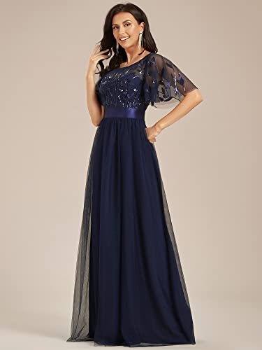 Image of Ever-Pretty Sequin Formal Prom Dresses for Women Ruffle Sleeves Empire Waist A-Line Long Mother of Bride Dress 00904