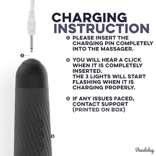 Image of Vandelay Full Body Massager for Women & Men, Rechargeable Wireless Massager Machine for Pain Relief, Handheld Massager with Medical Grade Silicone, 8 Speeds, 20 Modes - Mist Black