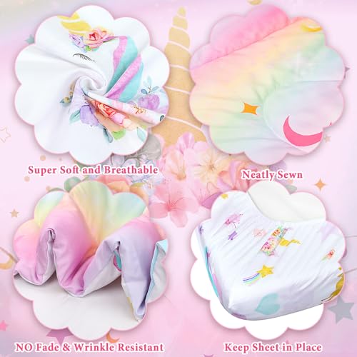 Image of Toddler Bedding Sets for Girls, Unicorn Toddler Crib Bedding Set 4 Piece Pink Floral Toddler Comforter Set Includes Flat Top Sheet, Fitted Sheet, Comforter, Envelope Pillowcase, Soft & Comfort