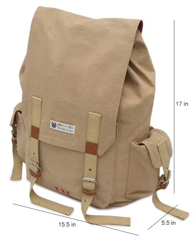 Image of The House of tara Canvas Backpack for Men and Women 23L | Casual Cotton Bag With 100% Cotton Inner Lining, 4 External & 3 Internal Pockets | Backpacks Suitable for College, Travel & Hiking (Beige)