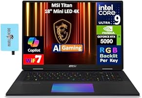 msi Titan AI Gaming Laptop 18&quot; 120Hz Mini LED 4K Display (Intel Ultra 9-285HX, GeForce RTX 5090 24GB, 64GB DDR5, 2x4TB PCIe SSD (8TB), Per Key RGB KB, Win 11 Pro) w/DKZ USB Port Expander