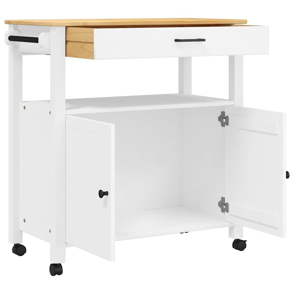 Monza - Carrello da cucina in legno di pino massiccio, 84 x 40 x 88,5 cm, con cassetto, con vano portaoggetti, ripiano, portasciugamani e ripiano per cucina e soggiorno