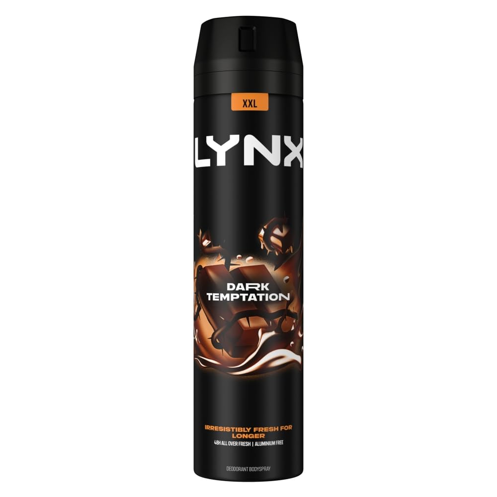 Lynx Dark Temptation Aerosol Body Spray Men's Deodorant Spray with a smooth dark chocolate scent for 48 hours of odour-busting, high definition fragrance 250 ml