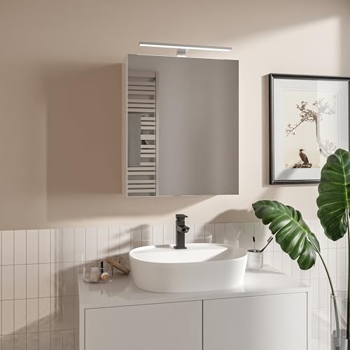 HAJDUK FURNITURE Spiegelschrank Bad mit LED Beleuchtung 50x60 cm Weiß Badschrank mit Spiegel Ablage und Griffloser Öffnung Aufsatzleuchte