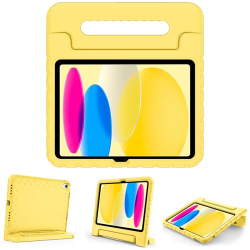 ProCase Kids Case for iPad A16 11th Generation 2025/iPad 10th Generation 2022 with Pencil Holder, iPad 11/10 Case Shockproof Lightweight Cover with Stand Convertible Handle for Children -Yellow