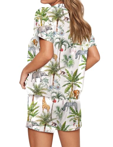 Image of SHESHOW Satin Pajamas for Women Set Preppy Animals Pjs Short Sleeve Shorts 2 Piece Loungewear Sets XS-XXL