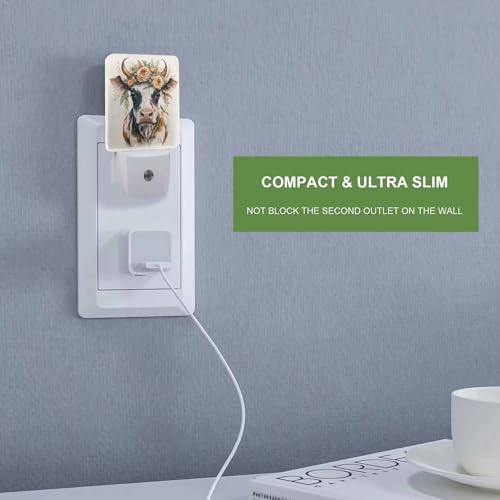 Image of LED Night Light,Garlands Cow Watercolor Painting LED Night Light Plug into Wall with Dusk to Dawn Light Sensor White Energy Efficient Nightlight for Bedroom Bathroom Hallway LivingRoom Kitchen