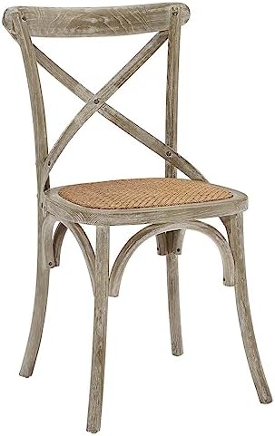 Modway Gear Rustic Modern Farmhouse Elm Wood Rattan Dining Chair in Gray