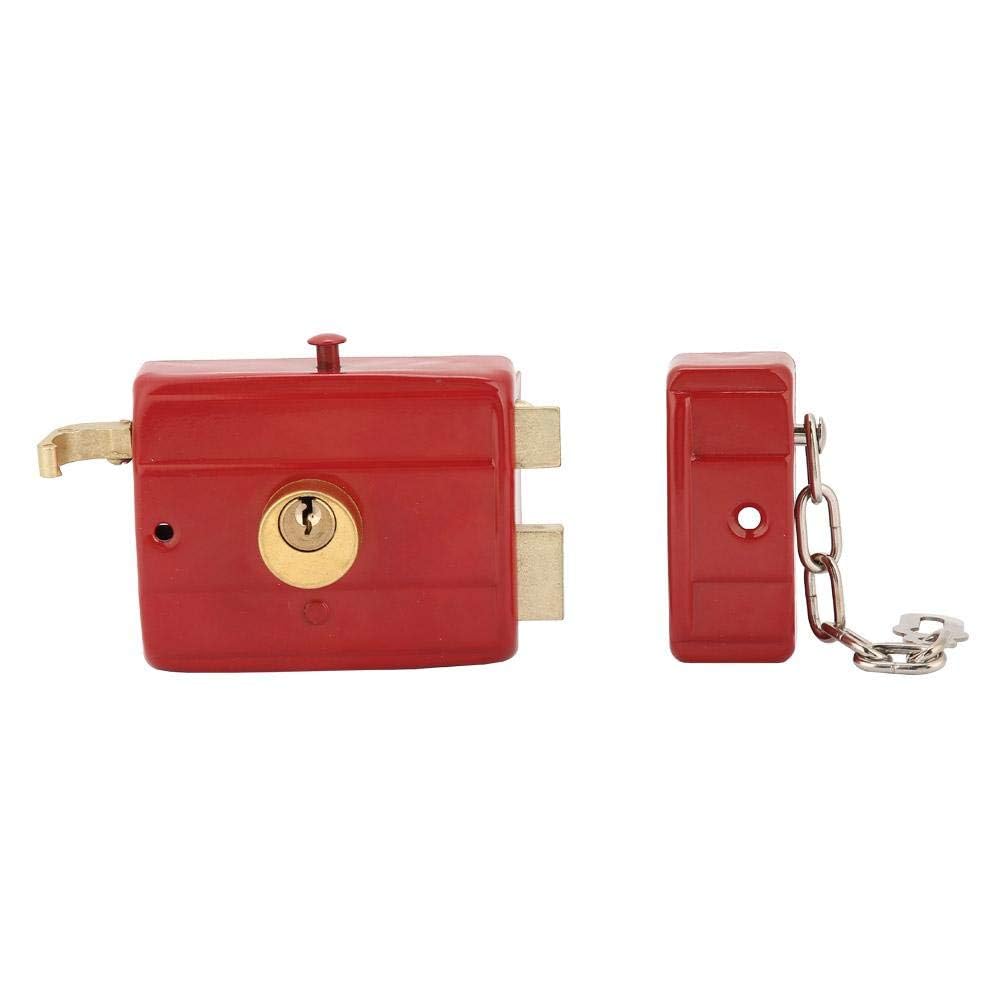 Puertas verticales antirrobo con bisagras con fácil de instalar, cerradura de borde de cerrojo de metal, cerradura de seguridad roja con llaves para puerta de ront y seguridad en el hogar