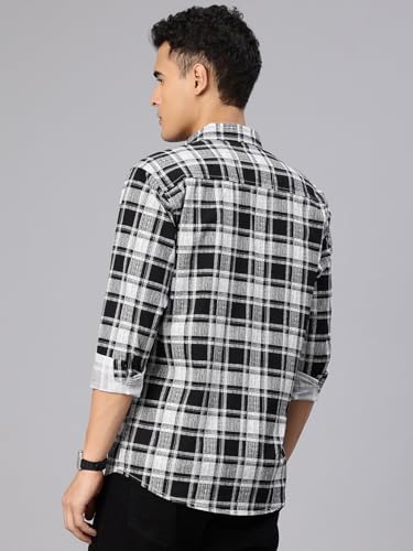 Image of Majestic Man Stylish Slim Fit Cotton Spread Collar Checked Casual Shirt
