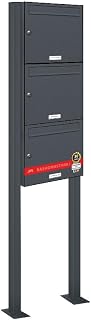 AL Briefkastensysteme 3er Standbriefkasten in Anthrazitgrau RAL 7016 als 3 Fach Briefkastenanlage DIN A4 in Postkasten Briefkasten Design modern