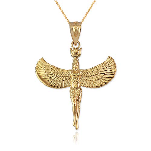 LA BLINGZ 14K Yellow Gold Isis Egyptian Goddess Pendant Necklace