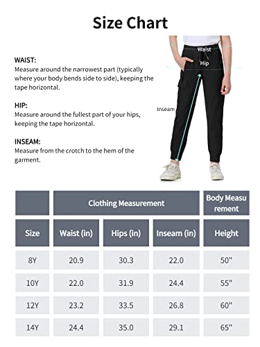 Exarus Girls Cargo Pants Zip Pockets Kids Hiking Quick Dry Athletic Drawstring High Waisted Youth Joggers Outdoor Casual Black 10Y #TOP6