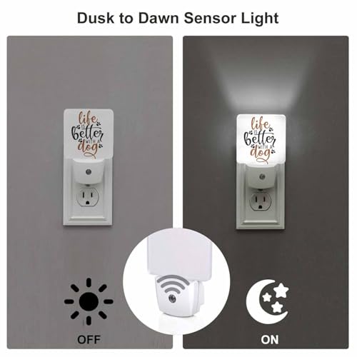 Image of LED Night Light,Life Is Better With Dog Funny Saying Dog Paw LED Night Light Plug into Wall with Dusk to Dawn Light Sensor White Energy Efficient Nightlight for Bedroom Hallway Living Room Kitchen