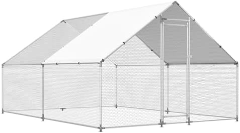 HEYTOWN Gallinero grande de metal con cubierta resistente al agua y anti-UV, jaula de aves de corral para patio con cubierta, pato, conejo, casa para perros al aire libre