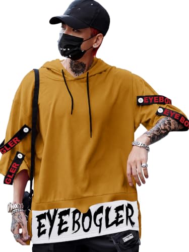 Image of EYEBOGLER Mens Loose Fit Half Sleeves Hooded Neck Printed T-Shirt