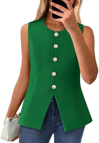 BTFBM Summer Sleeveless Blazer Vest For Women Dressy Button Down Round Neck Business Casual Outfits Work Suit Vests Tops