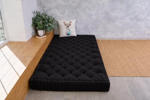 Image of ATOOTFUSION Soft Cotton Floor Box Mattress, 5-Inch Thick, Foldable, Movable, Medium Firm, Solid Colored (Black, Single 36X72X5 Inches)