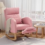 Corduroy Rocking Chair, Modern Nursery Glider Chair with Side Pockets and Pillow, Soft Rocker Chair for Living Room, Bedroom, Nursing Room, with Footrest, Pink