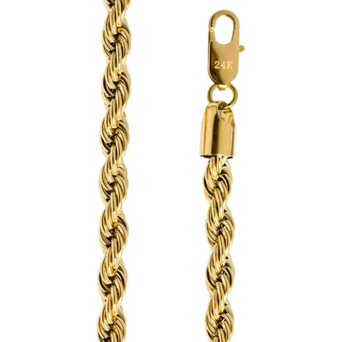 Dubai Collections Gold Rope Chain For Men Necklace Lobster Clasp Chunky Diamond Real Plated Women 24k 7mm (24) Cover
