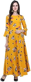 Printed Boat Neck with Bell Sleeves Gown for Women and Girls-for Casual and Festive Occasions