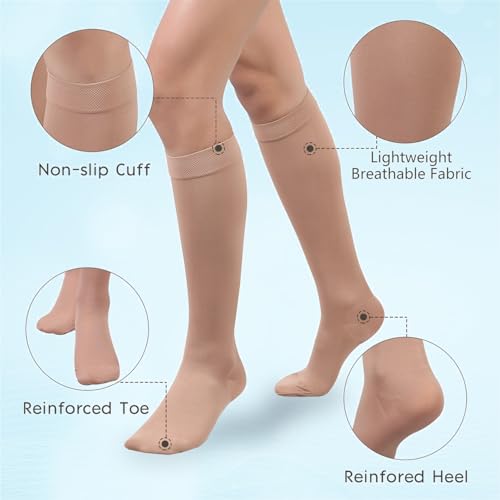 Image of +MD 15-20 mmHg Medical Compression Socks for Men /Women, Lightweight Opaque Knee High Support Stockings