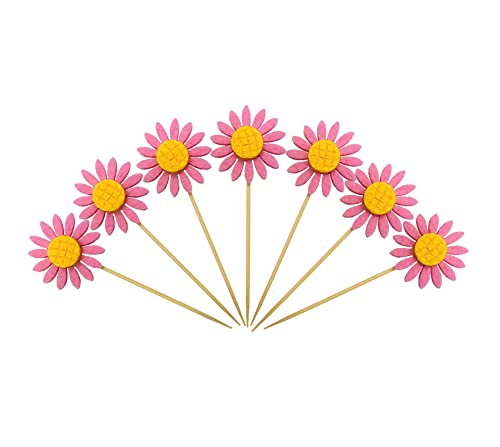 50 adornos para cupcakes de girasol, decoración para tartas de flores, palillos de frutas, decoración de cupcakes de fiesta para fiesta de cumpleaños, boda, baby shower, suministros de decoración