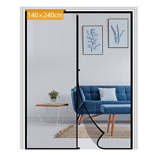 Yotache Fly Screen Door 140 x 240 cm Reinforced Polyester Anti-Tearing Insect Fly Mesh with Full Frame Hook & Loop Black