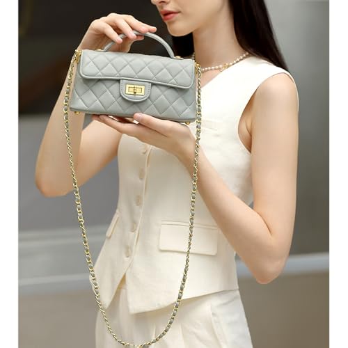 Small Quilted handbag for women,trendy genuine leather shoulder bag,top handle crossbody bag with chain,purse4