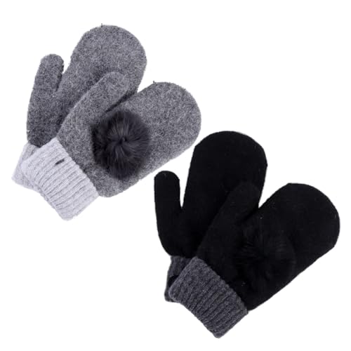 Veemoon Guantes Térmicos de Lana Forro Polar, Mitones de Dedos Completos 2 Piezas, Cálidos para Exteriores Invierno Mujer, Color Negro y Gris Oscuro, Ideales para Actividades al Aire