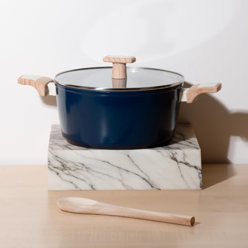 Image of Kreme Ceracook Ceramic Coated Granite Casserole 5.5Ltrs /26cm with Glass Lid, Stew Pot, Biriyani, ISI Certified, Forged Aluminium, Gas & Induction Use, PFAS & PTFE Free, 1 Yr Warranty, Ocean Deep Blue