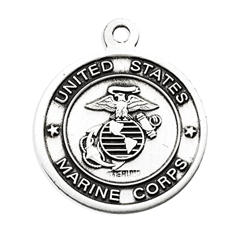 Medium Sterling Silver Marines Medal Pendant Necklace with St. Michael on Reverse Side for Men Women with 24" Rhodium Plated Endless Curb Chain, Catholic Jewelry Made in USA2