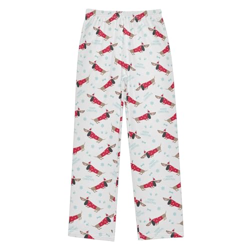 ZZXXB Merry Christmas Dachshund Snow Boys Long Pants Soft Trousers Elastic Waist Kids Lounge Bottoms with Pockets S-XL