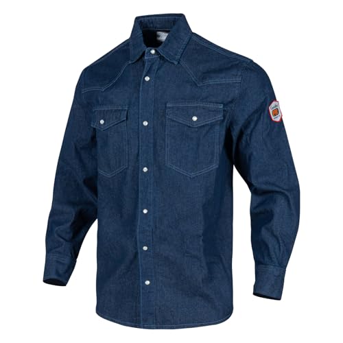 Men's FR Flame Resistant Denim Classic Work Shirt, 9 oz Heavyweight Cotton Fire Retardant Safety Welding Shirts (Denim Blue, M)