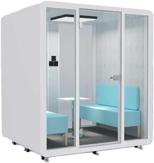 X-Large, Sound Proof Mobile Office Pod, Best for 4-6 People, Glass Door LED Lights, Best for Private Meeting (White)