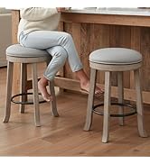 LukeAlon Farmhouse Linen Fabric Round Bar Stools Set of 2, 360° Swivel 25.6” Counter Height Stool...