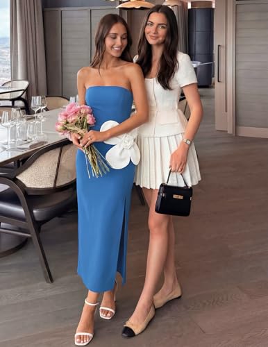 Image of ZESICA Womens Summer Cocktail Strapless Maxi Dress 2026 Formal Bodycon Backless Floral Tube Wedding Guest Party Long Dresses